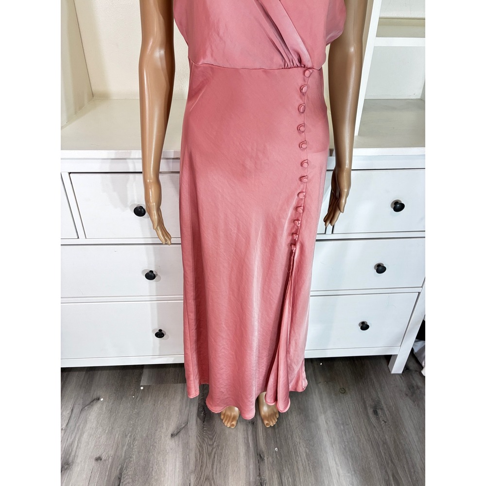 Zara Womens Satin Midi Slip Dress Rose Pink Side Button Slit Size L - Picture 7 of 9
